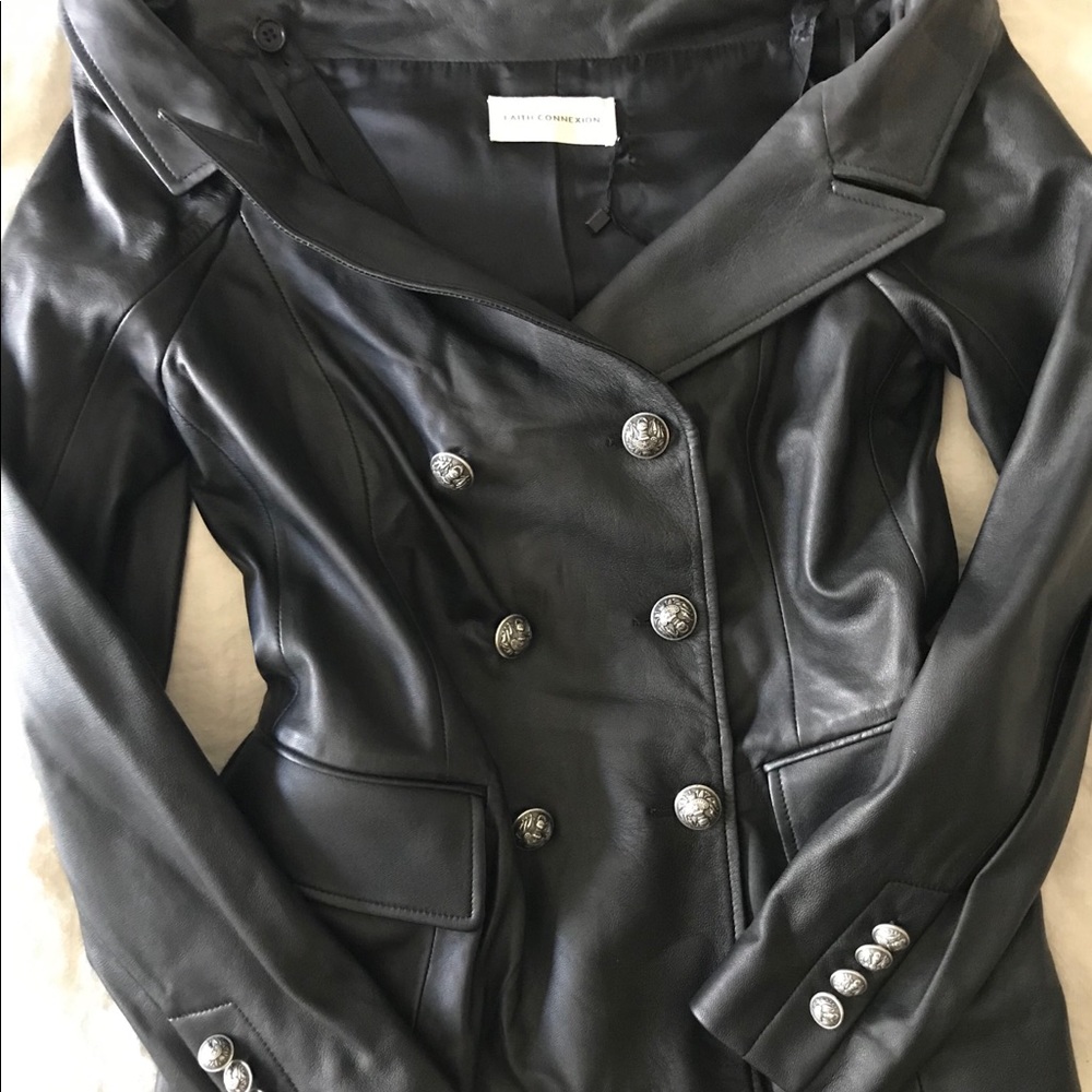 Faith connexion off the shoulder leather jacket